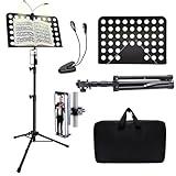 Sheet Music Stand with Light & Phone Holder, 57" Music Stand for Sheet Music High Stability, Height Adjustable Music Sheet Stand with Carrying Bag, Portable Music Book Holder (33-57inch)