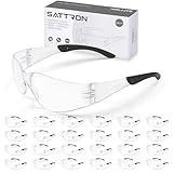 SATTRON Clear Safety Glasses 24PK, Protective Eyewear Polycarbonate Lens with Rubber Temples ANSI Z87.1 Anti-Scratch Impact Resistant Eye Protection for Work, Lab, Construction Clear Lens/Black Frame