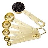Gold Measuring Spoons, Heavy Duty 18/8 Stainless Steel Measuring Set of 6 Piece: 1/8 tsp, 1/4 tsp, 1/2 tsp, 1 tsp, 1/2 tbsp & 1 tbsp Measuring Liquid and Dry Ingredients for Cooking Baking Gift Set