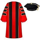 Mukum Unisex Deluxe Doctoral Graduation Gown with 8 Sides Doctorate Tam | Gold Piping Doctoral Regalia for Graduation Ceremony Bright Red-51