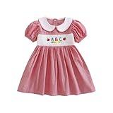 Faithtur Back to School Outfits for Girls Letter Fruit Embroidery First Day of School Dress for Preschool Kindergarten (Book Red, 3-4 Years)
