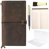 Leather Refillable Journal, Travelers Notebook for Men and Women, Handmade Gift Set with Journal and Stylish Pen, Vintage Notebook, Sketchbook, Planner and Travel Diary (5 Inserts) (8.5x4.5")