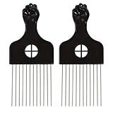 COOKOO 2 Pack Metal Styling Combs Wide Tooth Afro Pick Hair Picks Classic Black Fist Design for Women and Men Natural Curly Afro Hair Hairdressing Styling Comb Styling Tool