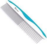 Pet Comb, Stainless Steel Teeth Comb for Dogs & Cats, Pet Hair Comb for Home Grooming Kit, Removes Knots, Mats and Tangles, 7 1/4"