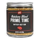 PS Seasoning Prime Time Butchers Blend - Buttery Garlic and Herb BBQ Seasoning & Beef Rub for Smoking, Grilling or Baking - Dry BBQ Rubs and Spices for Grilling Steaks, Pork, Chicken, Beef Prime Cuts