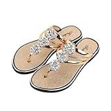 Generic women's sneakers 2024 cute sandals for women Flat Bottomed Toed Clip Water Diamond Beach Sandal Shoes Non-Slip Causal Flip Flops Slippers P-946 Gold 7.5