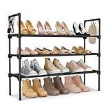 LANTEFUL 3 Tier Shoe Rack for Closet, Shoe Organizer with 5 Hooks, Long Shoe Shelf Storage for Sneaker and Boot Stackable Free Standing Shoe Rack for Entryway, Garage, Small Spaces, Dorm