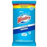 Windex Wipes Glass Cleaning Ammonia Free, Pre-Moistened Glass and Surface Wipes to Clean Home Surfaces, Crystal Rain Fresh Scent, 38 Count
