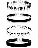 nylry 4pcs Velvet Choker Set - Classic Gothic Lace Collar Necklaces for Women - Adjustable, Party, Cosplay - Black