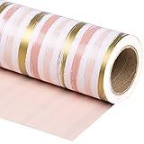 WRAPAHOLIC Reversible Pink Wrapping Paper - Mini Roll - 17 Inch X 33 Feet - Pink Gold Lines and Solid Pink Design for Girls Birthday, Baby Shower, Wedding, Bridal Shower