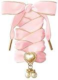 TOPPING STYLE Fashionable Ribbon Shoe Laces with Bling Pearl Charms for Girls & Women (05 Satin Pink- Gold, 63" Inch (160CM))