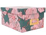 MIZFRUZZY Decorative Storage Box with Lid, Foldable, Pink Green Floral, Metal Label Frame, Vintage, Cardboard Paperboard Keepsake box, Photo Storage for Memory, Home Decor, knick-knacks Organizer