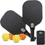 Gorilla Gear USAPA Approved Pickleball Paddles Set of 2, Indoor Fiberglass Shock Absorbent Racket with Comfortable Grip, Outdoor Pickle Ball Court Equipment, Sports Accessories Includes Bag, Black
