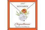 AFFY November Birth Month Chrysanthemum Flower Disc Pendant Necklace In White Gold Plated Jewelry Womens 18" Chain