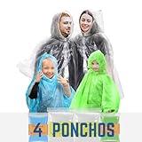 (4 Pack, 2 PC Adults + 2PC Kids) Rain Ponchos Family Pack, Ponchos For Family Pack丨 Disposable Ponchos For Kids and Adults丨Rain Ponchos with Drawstring Hood