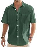 J.VER Men's Half Sleeve Linen Shirt Solid Casual Button Down Shirt Summer Beach T-Shirt with Pocket Army Green XX-Large