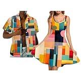 JOAIFO Rainbow Geometry Pattern Couple Clothing Husband and Wife Matching Clothes Hawaiian Outfits for Family with Soft Fabric Fashion Couple Sets for Him and Her Clothing