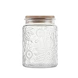 Custde 23.7 fl oz Airtight Glass Storage Jar with Bamboo Lid - Vintage Glass Jar Vintage Food Containers Canisters Set for Kitchen Counter, Ideal for Candy, Sugar, Coffee, Tea,Cute (Sunflower*1)