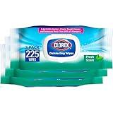 Clorox Disinfecting Wipes, Bleach Free, Household Essentials, Fresh Scent, Moisture Seal Lid, 75 Cleaning Wipes, Pack of 3 (New Packaging)