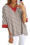 Dokotoo Women's T-Shirts Tops Striped 2025 Summer Tops for Women Short Sleeve Crew Neck Plus Size T Shirts Fashion Trendy Color Blocking Blouses Basic Tee Casual