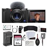 Sony ZV-1 Digital Camera | Black Bundled with 64GB Memory Card + Photo Starter Kit (11 Pieces) + Battery Charger for Sony NP-BX1 + Microfiber Cleaning Cloth (5 Items)