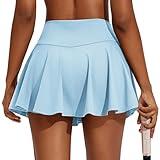 PINSPARK Womens Golf Skort Lightweight Tennis Skirts Inner Shorts Pocket Tummy Control Sports Skorts Light Blue M