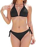 Buauty Women Bikini Set Bathing Suit Trendy String Triangle Bikini Two Piece Swimsuit Sexy Adjustable Chest Tie Swimwear Back Cross Tie Swim Suit Black