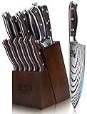SHAN ZU Knife Set 16 pcs, Japanese Kitchen Knife with Block High Carbon Stainless Steel Ultra Sharp Knife for Kitchen, Professional Chef Knife Set with Sharpener