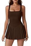 QINSEN Womens Pleated Tennis Dress Workout Dress with Built-in Shorts Pockets Summer Active Dress Chestnut L