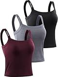 NELEUS Women's 3 Pack Compression Athletic Tank Top with Bra,8088,Black/Grey/red,Small