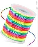Colorful FIVEIZERO Elastic Bracelet String,1mm,1.2mm,1.5mm Elastic Cord for Beading Rainbow Stretchy String with Beading Needle for Bracelets, Sewing,Necklace, Jewelry Making and Crafts