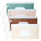 4 Pack Wipes Dispenser, Seposeve Portable Baby Wipe Case, Refillable Baby Wipes Container, Wipe Holder, Keeps Wipes Fresh, Reusable Wet Wipe Pouch for Outdoor Outing, Camping, Hiking. PureColor