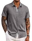 COOFANDY Men's Button Down Shirt Short Sleeve Casual Shirt Wrinkle Free Dress Shirt Dark Grey