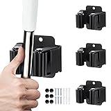 JAMEND CLXP 3PCS Broom and Mop Holder, Heavy Duty Garden Tool Organizer Rack Rake and Shovel Handle, Stainless Steel Mop Hanger. Wall Mounted Utility Rack with Screws, Matte Black