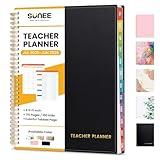 SUNEE Teacher Planner 2025-2026 Academic Year, Lite Lesson Planner Book with 7 Periods Jul 2025 - Jun 2026, 8.5"x11" Daily Weekly and Monthly Organizers, Plan Book with Pocket Folder, Color Tabs,Black