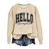 Cyber of Monday Deals 2024Sales Today Clearance Prime Membership Crewneck Sweatshirts Women Halloween 2024Casual Crewneck Pullover Long Sleeve Shirt Hello Pumpkin Cute Print Loose Fit Fall Clothes