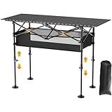 JWPEHOE Height Adjustable Camping Table, Outdoor Folding Camping Table with Mesh Storage/Carrying Bag, Portable Aluminum Roll-up Table for Camping, Party, Backyard, BBQ
