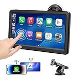 Wireless Carplay Screen for Car, 7" HD Touch Screen Portable Car Stereo for Carplay & Android Auto, Pantalla para Carros with Bluetooth, AUX, FM Transmitter, Voice Control (Black)