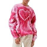Owl's-Yard Preppy Sweatshirts for Teen Girls Tie Dye Long Sleeve Crewneck Heart Print Pullover Tops