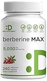 DEAL SUPPLEMENT Berberine Max Supplement with Turmeric, 5,000mg Per Serving, 240 Veggie Capsules – 97% Pure Berberine HCL – 25:1 Root Extract – Vegetarian Friendly, Non-GMO