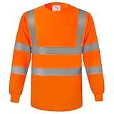 wefeyuv Safety Shirt Long Sleeve High Visibility Reflective Breathable T Shirt for Work Warehouse Construction Class 3 Orange 2XL