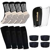 Ukontagood 2 Pairs Mens Grip Soccer Socks, 2 Pairs Shin Sleeves with 1 Pack Shin Guards and 4 Straps, Soccer Football Game Set 9 Pcs (Black)