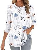 Zeagoo Summer Tops for Women 3/4 Sleeve Tunic Top Dressy Casual Floral Print Shirts Crew Neck Pleated Blouses Going Out Outfits