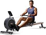 FEIERDUN Rower Machine, Compact Rower with 350LBS Loading Capacity, Magetic Rowing Machine with APP, Row Machine with Dual Slide Rail, Darkgray