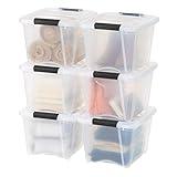 IRIS USA 19 Qt Stackable Plastic Storage Bins with Lids, 6 Pack - BPA-Free, Made in USA - See-Through Organizing Solution, Latches, Durable Nestable Containers, Secure Pull Handle - Clear