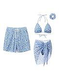 PATPAT Matching Swimsuits for Couples - Two Piece Hawaiian Bikini Sets Him and Hers Adults Bathing Suits with Ice Blue Floral Print Swimwear, Blue, Women M