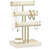 bussdis 3 Tier Bracelet Holder Display - Detachable T Bar Beige Velvet Bracelet Holder, Jewelry Holder Organizer for Bracelet, Necklace, Watches, Rings