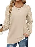 Saloogoe Womens Sweatshirts Crewneck Cable Knit Sweaters Comfy Fall Shirts 2025 Khaki S