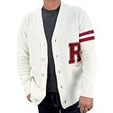 Hip Hop 50's Shop - Mens 1950s White R Letterman Cardigan Sweater (4XLarge, White R)