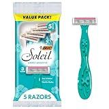 BIC Soleil Simply Sensitive Women's Disposable with 3 Blade Razors, Smooth Shave with Moisture Strip, 5-Pack